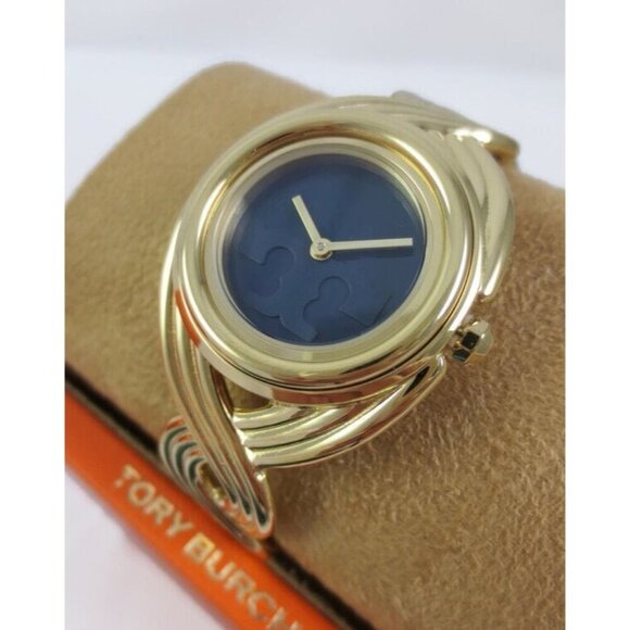 NEW Tory Burch Miller Braided Cuff Bracelet Watch Gold & Navy Blue TBW6213 NIB